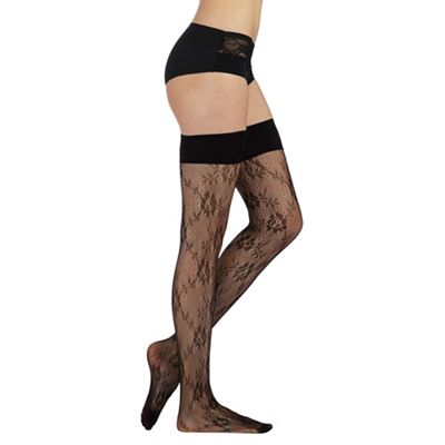 Black sheer all over lace hold ups